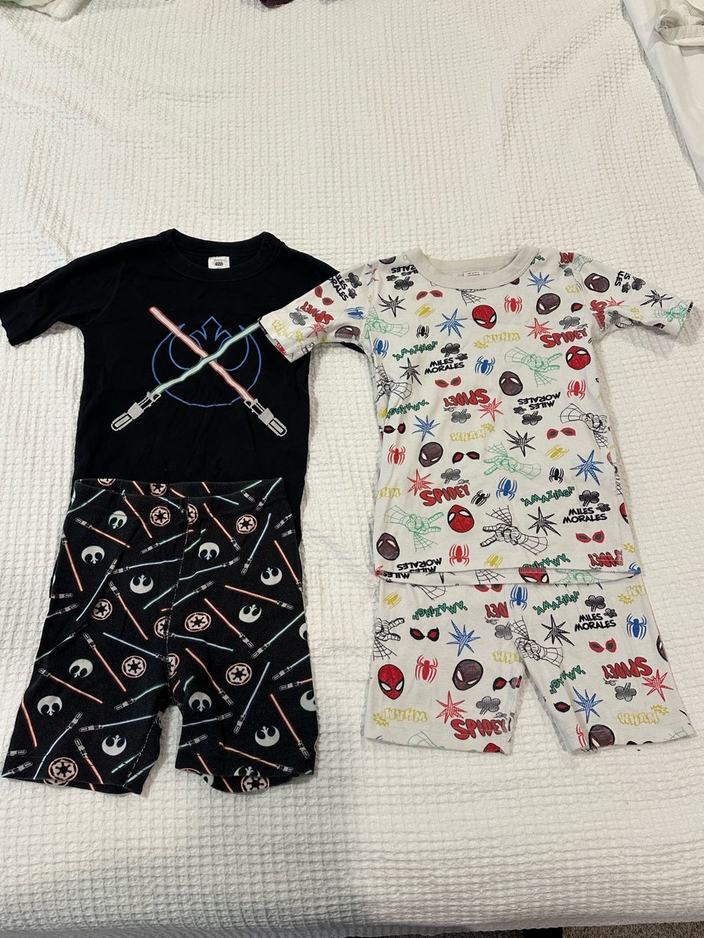 Star Wars Black Lightsaber Pajama Set + Marvel Icon White Graphic Pajama Set